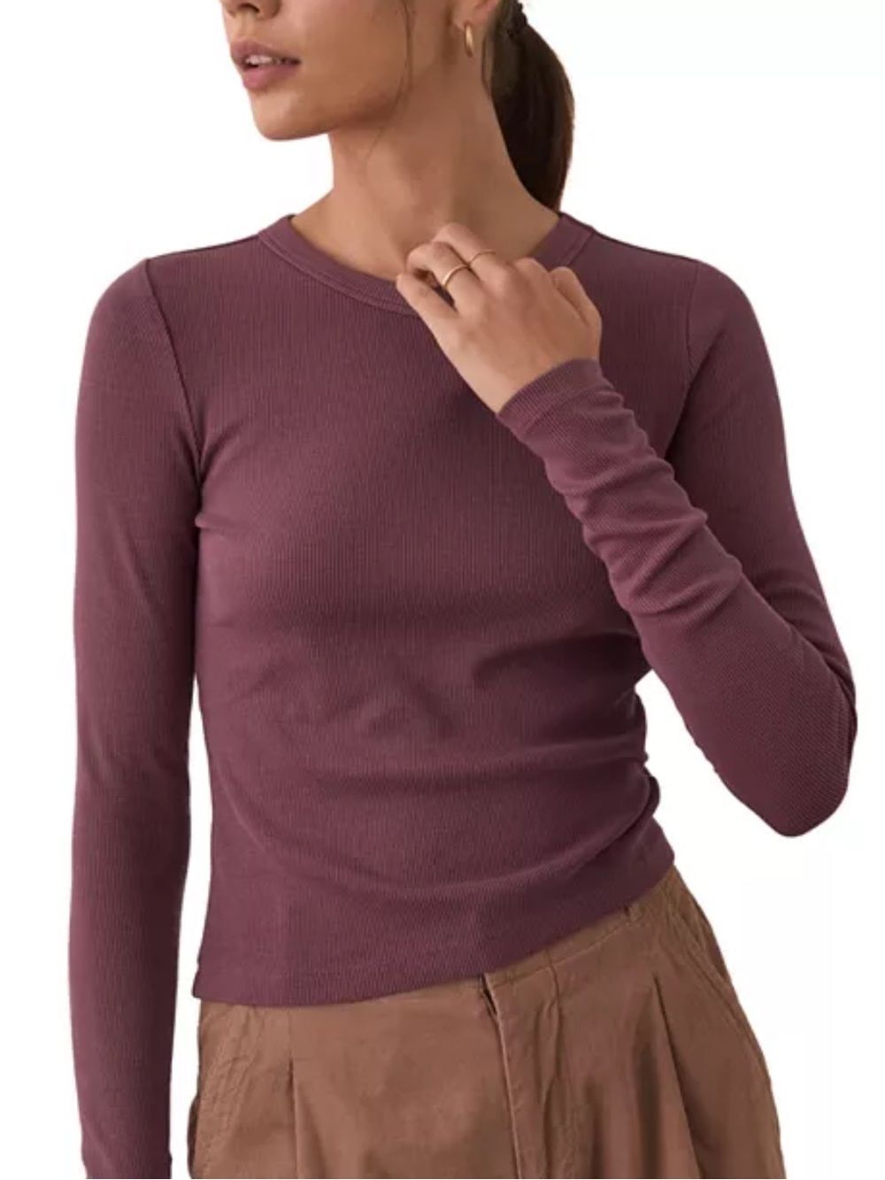 Marine Layer Women's Lexie Long-Sleeve Ribbed Crewneck Top - Plum Size M